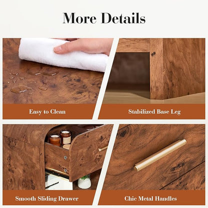 Night Stand Set of 2 [Unique Curved Profile] [FSC-Certified Wooden Board] 3-Drawer Nightstand 26.7" H Metal Handle Modern Sturdy Bedside Table Side Table End Table