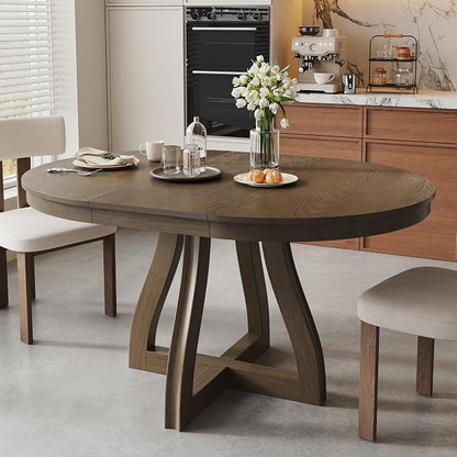 LUMISOL 42"-58" Extendable Round Dining Table for 4-6, Farmhouse Kitchen Table with 16” Middle Leaf and Curved Table Legs for Kitchen, Dining Room, Apartment, Espresso