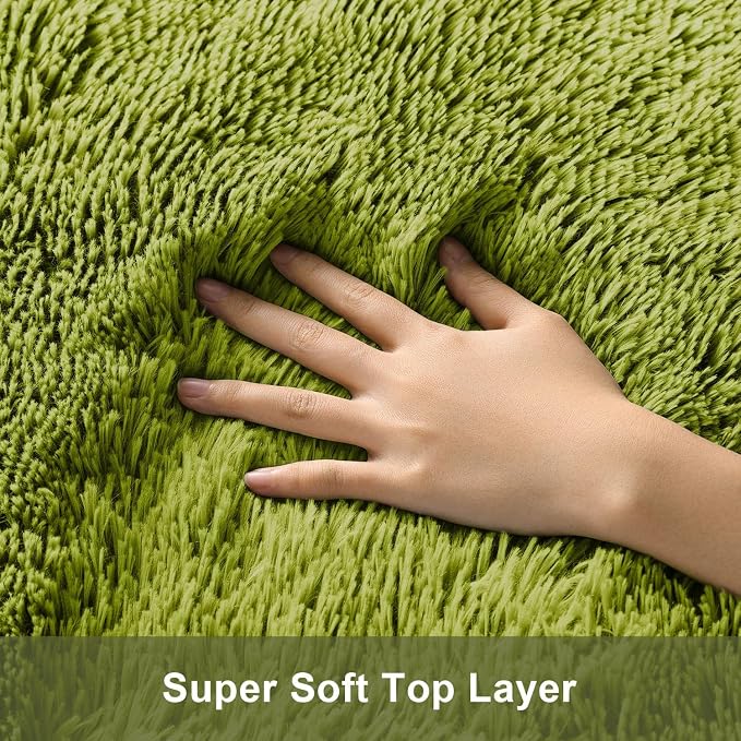 Ophanie Round Rug 4Ft Green Circle Area Rug, Green Room Decor, Fluffy Fuzzy Bedroom Carpet, Plush Soft Shaggy Living Room Rugs for Kids Home Decor Aesthetic, Nursery