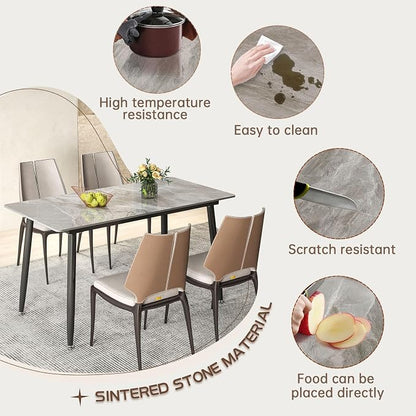 55" Grey MatteGlossy Rectangular Sintered Stone Dining Table | Versatile kitchen furniture for indoor and outdoor placement, matched with adjustable silent foot pads.