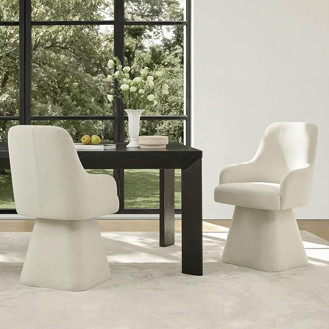 KISLOT Swivel Dining Chairs Set of 2, Mid Century Modern Chairs Fabric Upholstered Armchair with Armrest & Ergonomic Backrest for Dining Room, Kitchen, Bedroom, Living Room, Linen, 2 Boxs