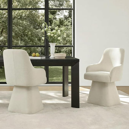KISLOT Swivel Dining Chairs Set of 2, Mid Century Modern Chairs Fabric Upholstered Armchair with Armrest & Ergonomic Backrest for Dining Room, Kitchen, Bedroom, Living Room, Linen, 2 Boxs