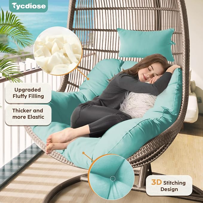 Outdoor Hanging Egg Chair Cushion Replacement, Thicken Egg Chair Cushion Waterproof Basket Eggs Chairs Cushion with Headrest Pillow, U-Shaped Cushions for Hanging Eggs Chairs Swing (Teal)
