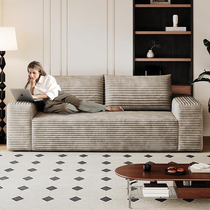 JINGLING 63" Small Couches for Small Spaces, Comfy Boneless Couch in a Box, Love Seat Compressed Sofa for Living Room Bedroom, Apartment Furniture, No Assembly, Corduroy, Camel