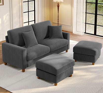 Welzona 70.2" Couches for Living Room, Comfy U Shaped Couch Grey 7.1" Thicker Cushion, Sofas for Living Room Tool-Free Setup, Loveseat with Ottoman 7058lbs Support, Corduroy Couch for Bedroom, Office