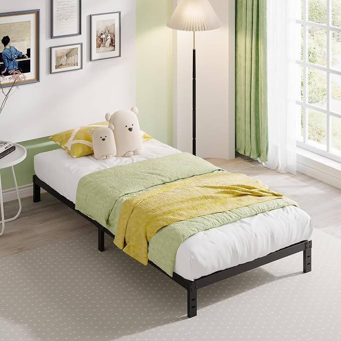 EMODA 10 Inch Twin Bed Frames No Box Spring Needed, Heavy Duty Metal Twin Platform Bed Frame, Noise Free, Easy Assembly, Black