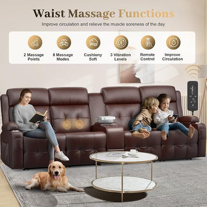Recliner Sofa, 4 Seater Massage Reclining Loveseat Sofa Sets, 2 Single Power Recliner Chairs Heat & Massage, Heavy Weight Capacity, RV Clearance Love Seat Couch with Console, USB, Type C Port