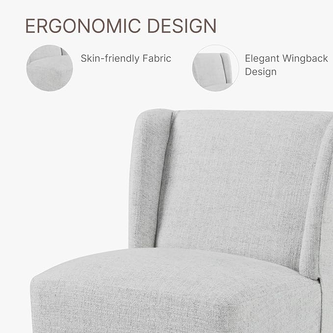 KISLOT Upholstered Dining Chairs Set of 2 with Casters, Wingback Modern Side Armless Deskchair with Rollers for Diningroom Bedroom Livingroom Reading Room, Pale Gray Fabric