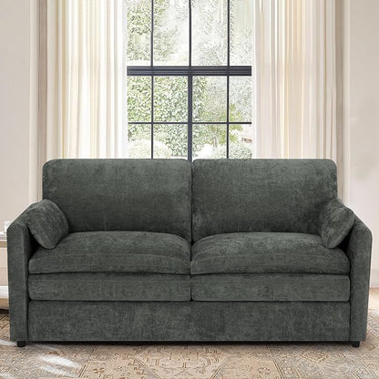 69” Chenille Love seat Sofa w/Arm Pillows, Upholstered 2 Seater Sofa w/Comfortable Back Cushions, Modern 2 Seats Couch w/High-Density Foam for Living Room, Apartment, Office, Grey