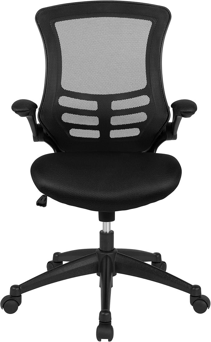 Flash Furniture Kelista Mid-Back Swivel Office Chair with Adjustable Seat Height, Ergonomic Mesh Desk Chair with Flip-Up Armrests, Black