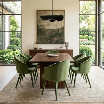 Hyfirm Velvet Dining Chairs Set of 6, Upholstered Modern Kitchen Dining Chairs with Petal Back & Fabric Covered Wooden Legs, Comfy Accent Armchairs for Bedroom/Kitchen/Vanity, Olive
