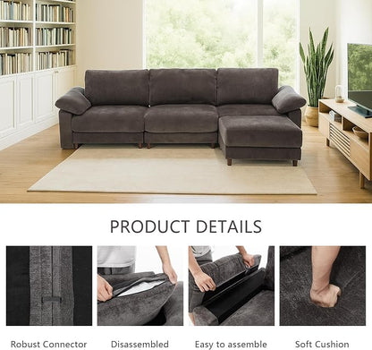 Oversized Modular Cloud Couch with Removable Washable Cover, L Shaped Sectional for Large Living Room,Sofa Plush Chenille & Deep Seat（Grey）