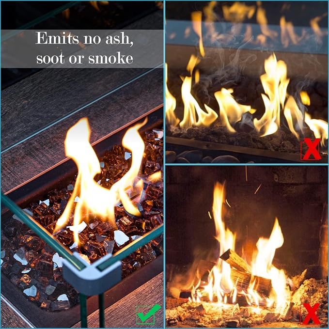 GASPRO 10 lbs Fire Glass for Propane Fire Pit, 1/2-Inch Reflective Fireplace Glass Rocks for Fire Pit Table, Copper