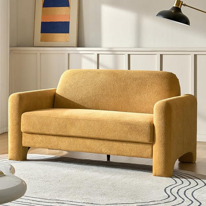 HULALA HOME 60" Modern Curved Loveseat Sofa, Comfy Chenille Couch Small Love Seat with Wrapped Armrests, 2 Seater Sofa for Living Room, Easy Assembly, Camel