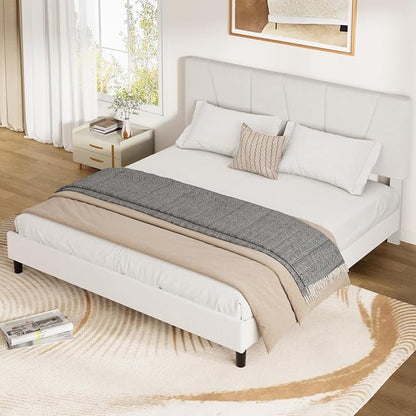 GarveeHome King Size Bed Frame with Upholstered Headboard, Modern Fabric Platform Bed Frame with Wooden Slat Support, Adjustable Headboard, No Box Spring Needed, Noise-Free, for Bedroom