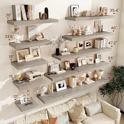 Vivelove 12" Deep Floating Shelves for Wall 24" Long, Wall Shelves for Bedroom Living Room Bathroom Kitchen Laundry Room, Farmhouse Rustic Shelves for Home Decor, 24" X 12" X 2" Set of 2, Grey