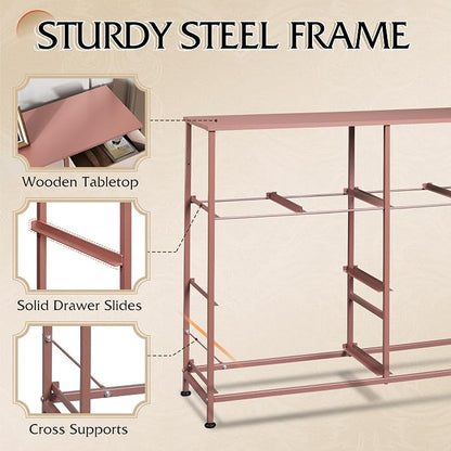 WLIVE 8 Drawer Dresser for Bedroom, Wide Fabric Dresser Storage Organizer, Chest of Drawers with Wood Top, Sturdy Steel Frame, Dressers for Living Room, Closet, Hallway, Pink