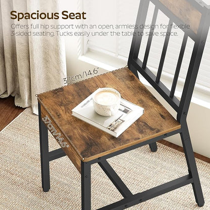 YATINEY Dining Chairs Set of 2, Industrial Kitchen Chairs with Metal Frame, Slanted Back, Wooden Dining Chair Set, for Kitchen, Living Room, Rustic Brown and Black CY03L2BR