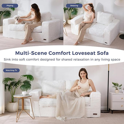 MAXYOYO Boneless Loveseat Sofa Couch for Adults, Floor Bean Bag Couch Sofa | Faux Fur Sofa with Armrests and Back Support, Plush Foam Filled Lounge Couch, Cozy Bean Bag Couch for Living Room, Apartment