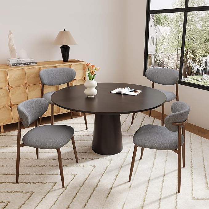 MALOL Upholstered Dining Chairs Set of 4, Curved Back Kitchen Chairs with Metal Legs and Anti Slip Pads, Dining Room Chair for Home and Restaurant, Light Grey