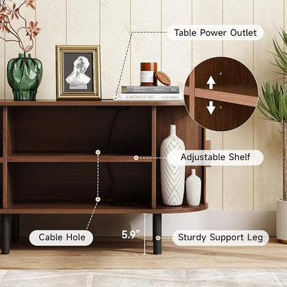 ONBRILL 94.5" TV Stand with Power Outlet for TVs up to 102 Inch, Entertainment Center with Storage and Adjustable Shelves, Modern Media Console with Sliding Doors for Living Room, Walnut