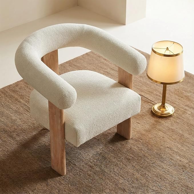 VKNOW Accent Chair Living Room Chair, Modern Upholstered Arm Chair with Solid Wood Legs, Comfy Barrel Accent Chair for Living Room, Bedroom, Cream