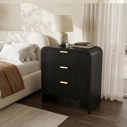 Scalloped Black 3 Drawer Dresser for Bedroom, 32'' Wide Large Drawer Nightstand,3 Drawer End Table Living Rooms, Offices, and Entryway