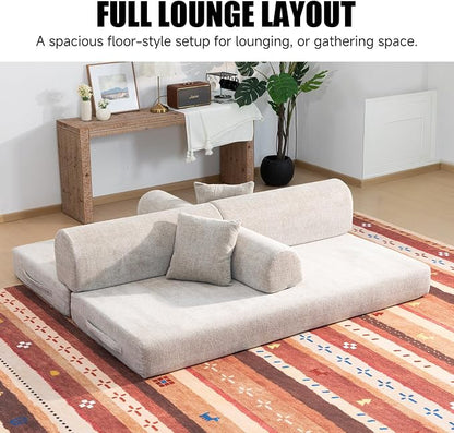 78.84" Boneless Couch with Memory Foam, Corduroy Convertible Loveseat for Apartment Living Room, Floor Sofa Bed,1200 lb, Vacuum Packed Couch in a Box, Light Camel