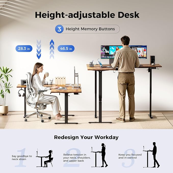 Agilestic Electric L Shaped Standing Desk 63 x 48 Inch with Power Outlet, Height Adjustable Corner Stand up Desk with Cable Management,Sit Stand Home Office Workstation with Splice Board, Rustic Brown