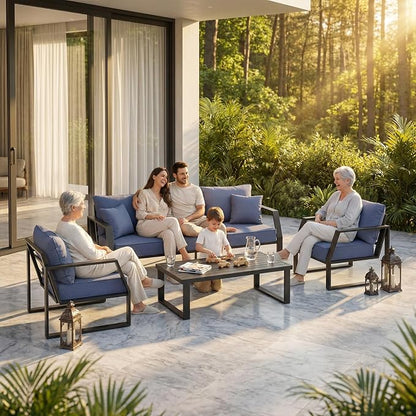 Oversized Modern Outdoor Patio Furniture Set with 5" Thick Cushions, Deep Seats & Wide Armrests, Comfortable Aluminum All-Weather Rustproof UV-Resistant Frame, 4-Seater for Garden, Backyard, Poolside