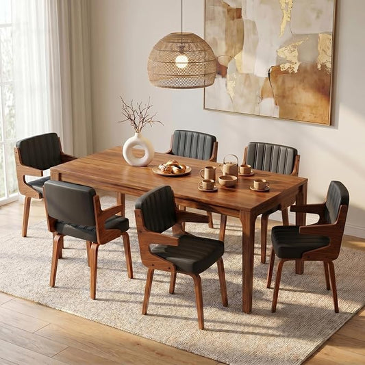 Dining Chairs Set of 6 with Hanging Armrest Black | Set of 6 with hanging armrests that hook onto table edge. Durable walnut frame with soft faux leather padding