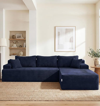 Hobestluk Modular Sectional Sofa Couches L-Shape Couch 3 Seat Modular Sofa Memory Foam Sectional Couches for Living Room, Cloud Couch with Oversized Chaise (Blue Corduroy, 108", Right Hand Facing)