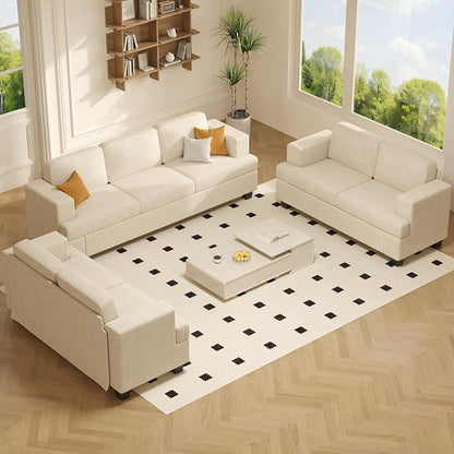 Apicizon Cloud Couches Living Room Furniture Sets, Loveseat Sofa Set of 2 & 3 Seater Sofa for Bedroom, Comfy Chenille Couch Sleeper Sofa for Apartment Lounge, White Chenille