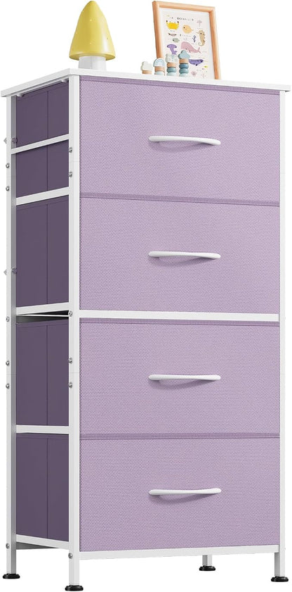 WLIVE Dresser with 4 Drawers, Storage Tower, Organizer Unit, Fabric Dresser for Bedroom, Hallway, Entryway, Closets, Sturdy Steel Frame, Wood Top, Easy Pull Handle, Purple