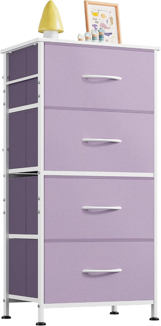 WLIVE Dresser with 4 Drawers, Storage Tower, Organizer Unit, Fabric Dresser for Bedroom, Hallway, Entryway, Closets, Sturdy Steel Frame, Wood Top, Easy Pull Handle, Purple