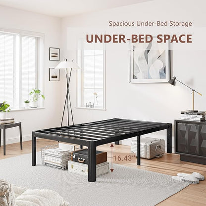 18 Inch High Platform Twin Bed Frame No Box Spring Needed, Metal Bed Frame Twin, Noise Free, Easy Assembly, Heavy Duty, Black