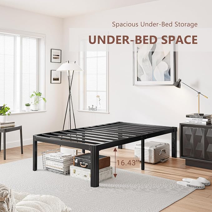 18 Inch High Platform Twin XL Bed Frames No Box Spring Needed, Metal Twin XL Bed Frame, Noise Free, Easy Assembly, Heavy Duty, Black