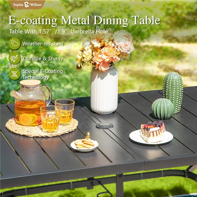 Sophia & William Patio Set with Umbrella 8 Pieces Outdoor Dining Set for 6 with 13ft Umbrella Orange Red, 6 x Grey Swivel Patio Chairs with 59" Dining Table for Lawn Garden (No Umbrella Base)