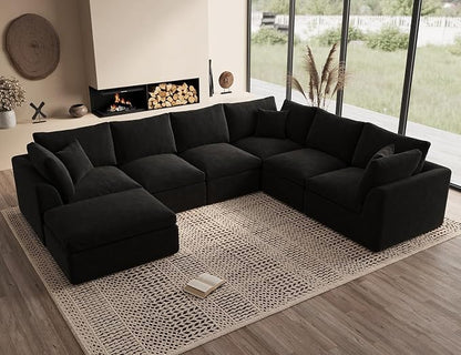 ohllob Oversized Sectional Couches for Living Room, Cloud Boneless Couch, 7 Seater Large Modular Sectional Sofa, Black