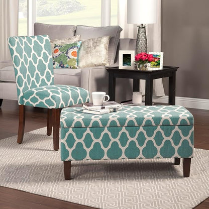 HomePop 36" Storage Ottoman Bench with Hinged Lid - Teal Geometric