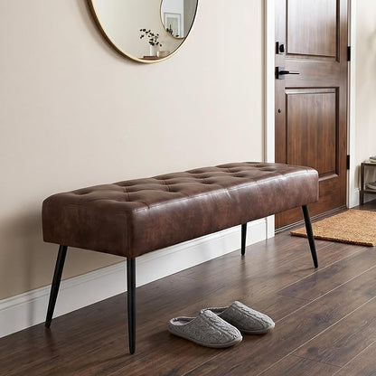 DUHOME Button-Tufted Ottoman Bench, Upholstered Bedroom Benches Footrest Stool Dining Bench Leather Accent Bench for Entryway Dining Room Living Room Bedroom End of Bed, Dark Brown