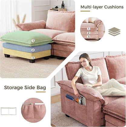 KKL 89 Inch Modular Sectional Sofa, 2 Seater Loveseat Cloud Couch with Deep Seat, Chenille Sectional Couches for Living Room, Apartment, Pink