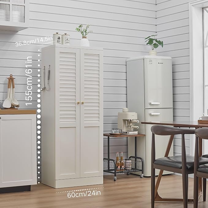 61'' Metal Pantry Cabinet with 4 Adjustable Shelves, Freestanding Steel Storage Cabinet for Kitchen & Home