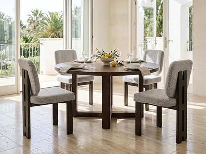 CIMOTA Boucle Dining Chairs Set of 4, Mid-Century Modern Upholstered Accent Chairs with Soft Curved Backrest and Solid Wood Legs for Kitchen, Dining Room, or Living Room, Gray