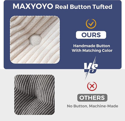 MAXYOYO 3-Seater Boneless Sofa Couch, Tufted Corded Sofa Lounge for Living Room, Comfy Bean Bag Chair High-Density Foam Couch with Pillows, No Assembly Required