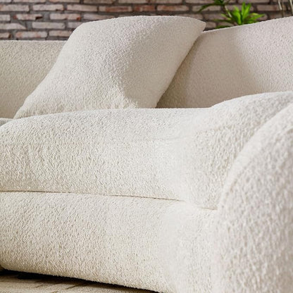 KEIKI 126" Curved Oversized Boucle Sectional Sofa with Love Heart Design, Modern 5-Seater Polyester Couch with 2 Decorative Pillows and Rolled Arms, Easy Assembly, for Apartment, Living Room, White