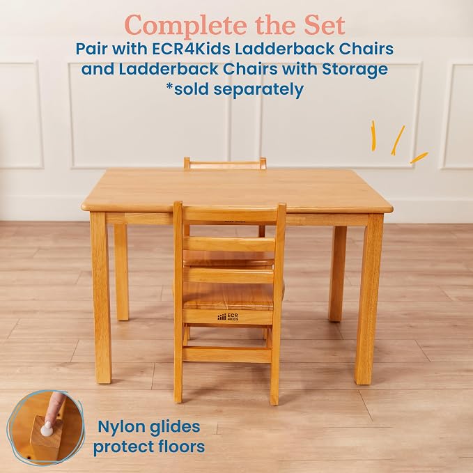 ECR4Kids 24in x 36in Rectangular Hardwood Table with 22in Legs, Childrens Furniture, Honey