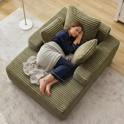 Boneless Chaise Lounge Chair, 54" Oversized Cloud Couch Sofa with Deep Seat, Plush Corduroy Reading Chair for Living Room, Bedroom, Reading Nook, Apartment, Gaming Room & Movie Nights, Green