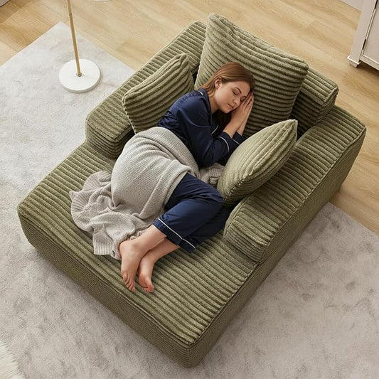 Boneless Chaise Lounge Chair, 54" Oversized Cloud Couch Sofa with Deep Seat, Plush Corduroy Reading Chair for Living Room, Bedroom, Reading Nook, Apartment, Gaming Room & Movie Nights, Green