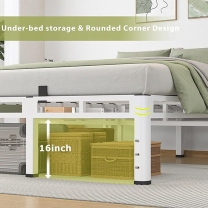 NKZ 20 Inch King Size Bed Frame, Metal Bed Frame & Box Spring 2 in 1 Platform with Round Corner Legs, 4000lbs Weight Capacity Reinforced Metal Frame, Headboard Hole, Noise-Free, Easy Assembly.